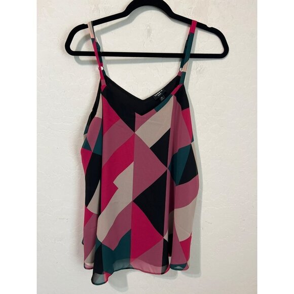 Torrid Sz 00 (US M/L Sz 10) Geo Novelty Print Tank Double Layer Flowy Lined - Picture 2 of 7